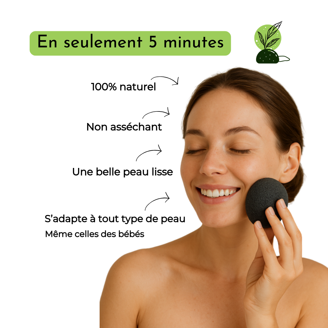 Pack 3 éponges Konjac, Charbon, Thé vert