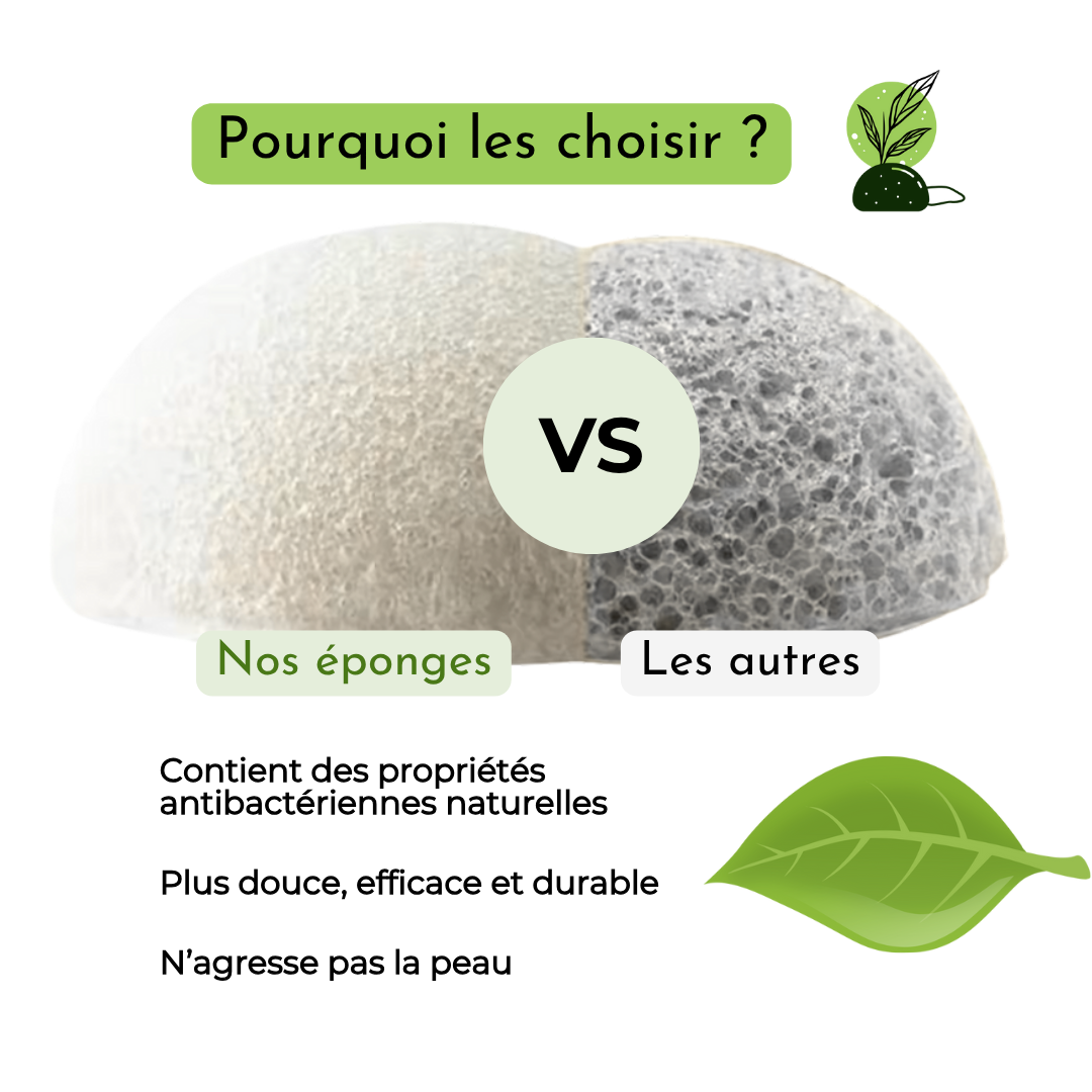 Pack 3 éponges Konjac, Charbon, Thé vert